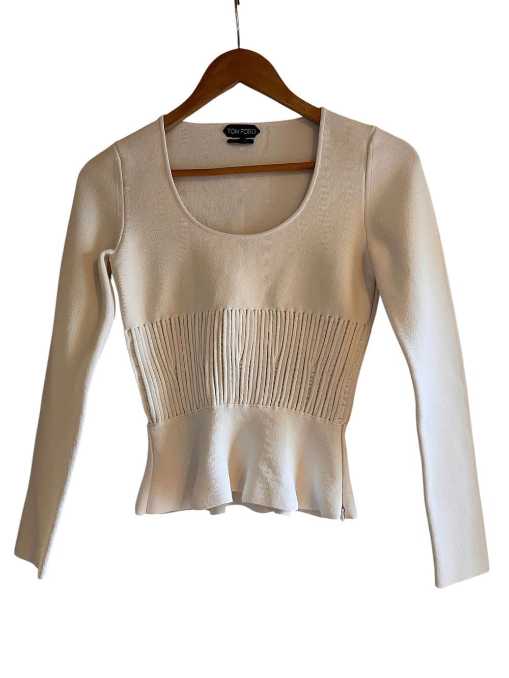 Tom Ford ribbed corset peplum long sleeve knit top size XS excellent condition